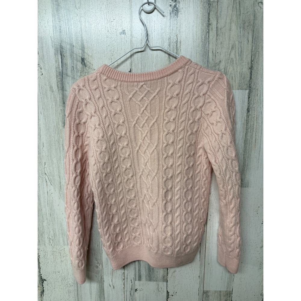 Amour Vert 100% Wool Cable Knit Sweater Women M Pink Fisherman Crewneck Preppy - Picture 10 of 10